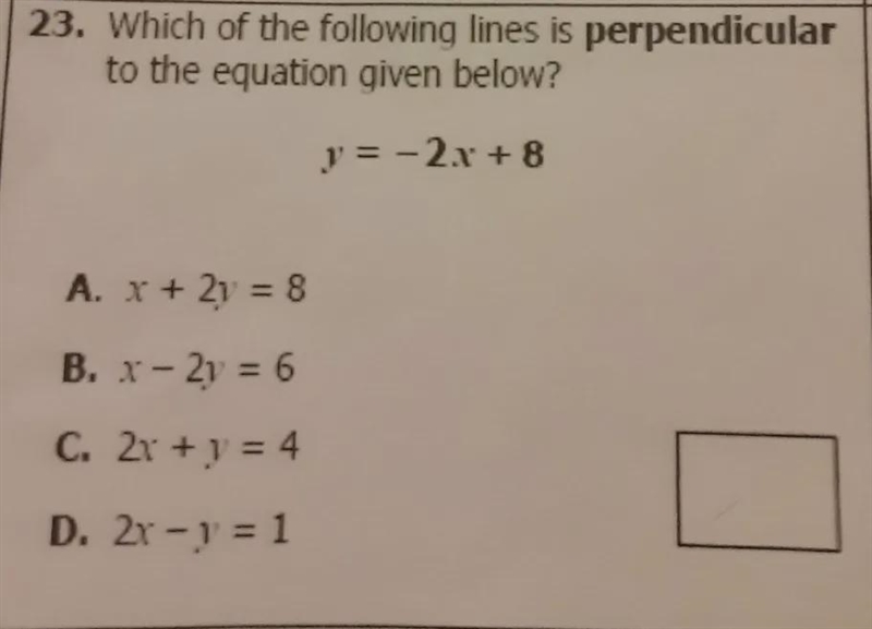 Which of the following lines is perpendicular to the equation given below?-example-1