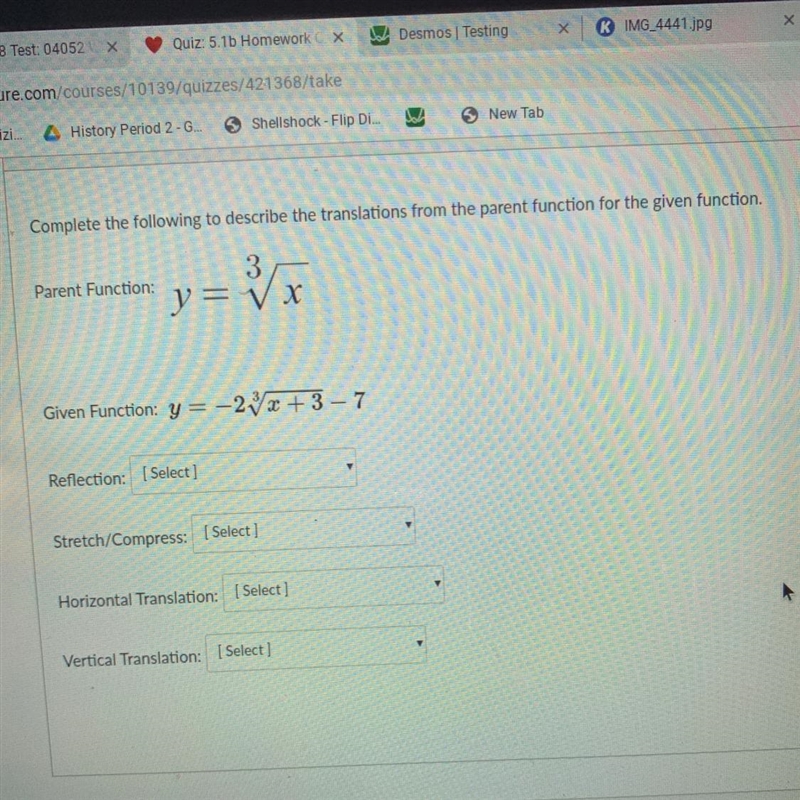 Complete the following to describe the translations from the parent function for the-example-1