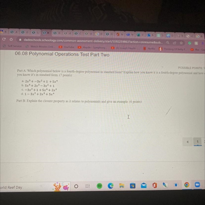 POSSIBLE POINTS: 13Part A: Which polynomial below is a fourth-degree polynomial in-example-1