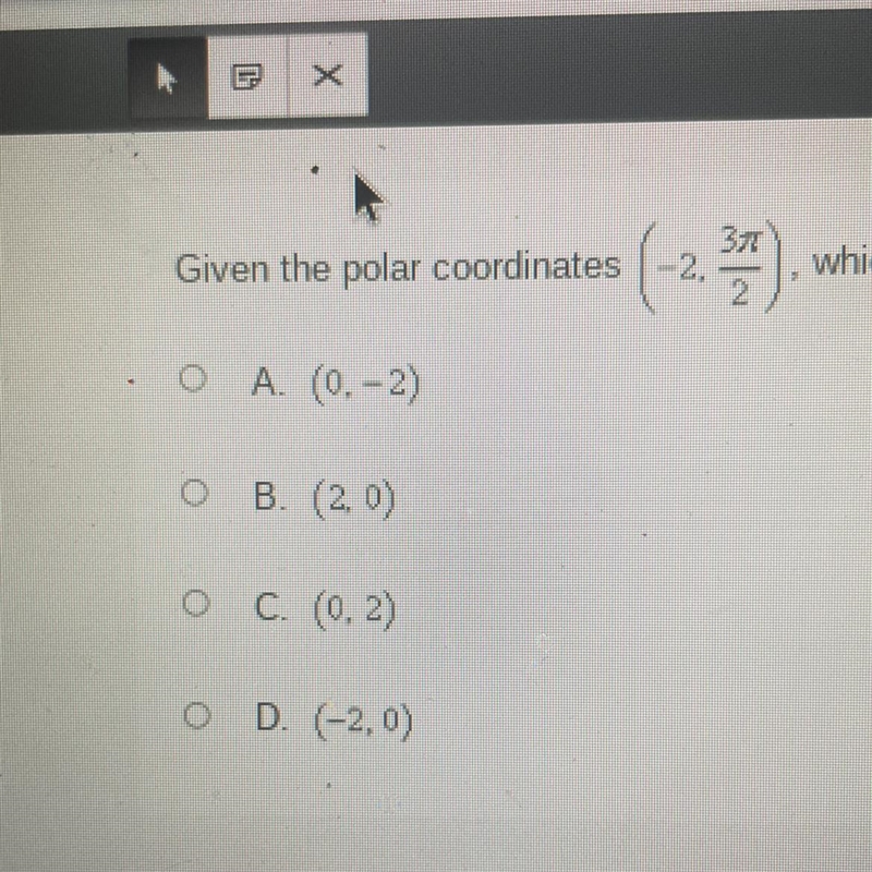 given the polar coordinates (-2,3pi/2) the following rectangular coordinate pairs-example-1