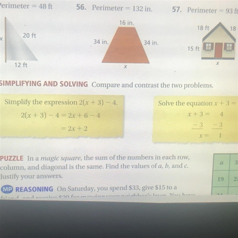 Please ASAP I NEED UNDER 5 MINUTES 58. SIMPLIFYING AND SOLVING Compare and contrast-example-1