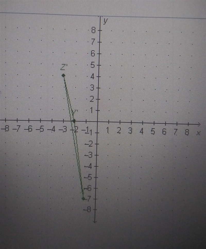 Suppose triangle XYZ has vertices X¢(-1, -7), Y¢(-2,0), and Z¢(-3,4) after being translated-example-1