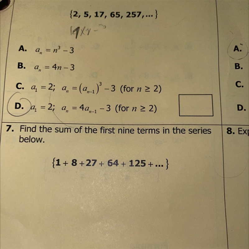 I need to know number 7 it says find the sum of the first 9 terms-example-1