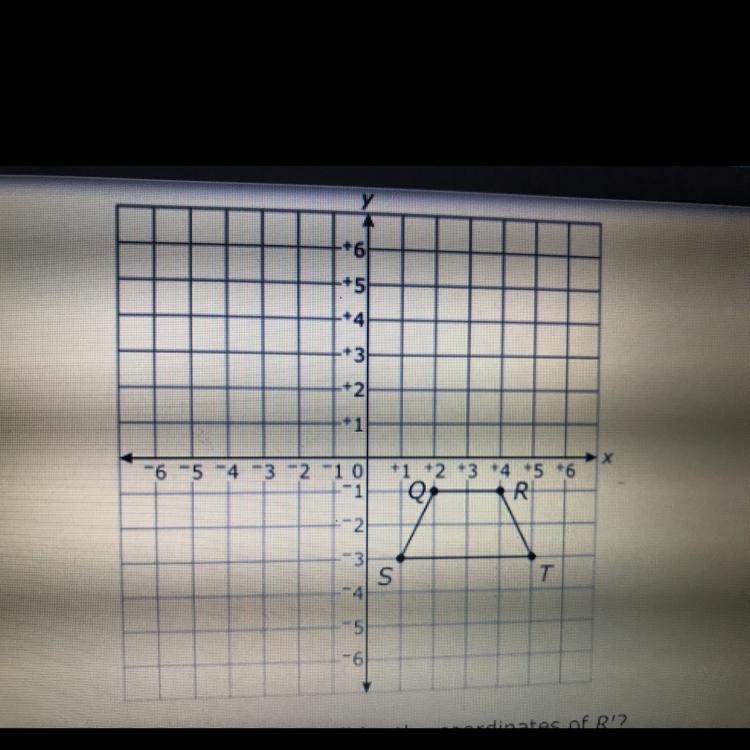 Trapezoid QRST is graphed below. If the trapezoid is rotated 270 clockwise about the-example-1