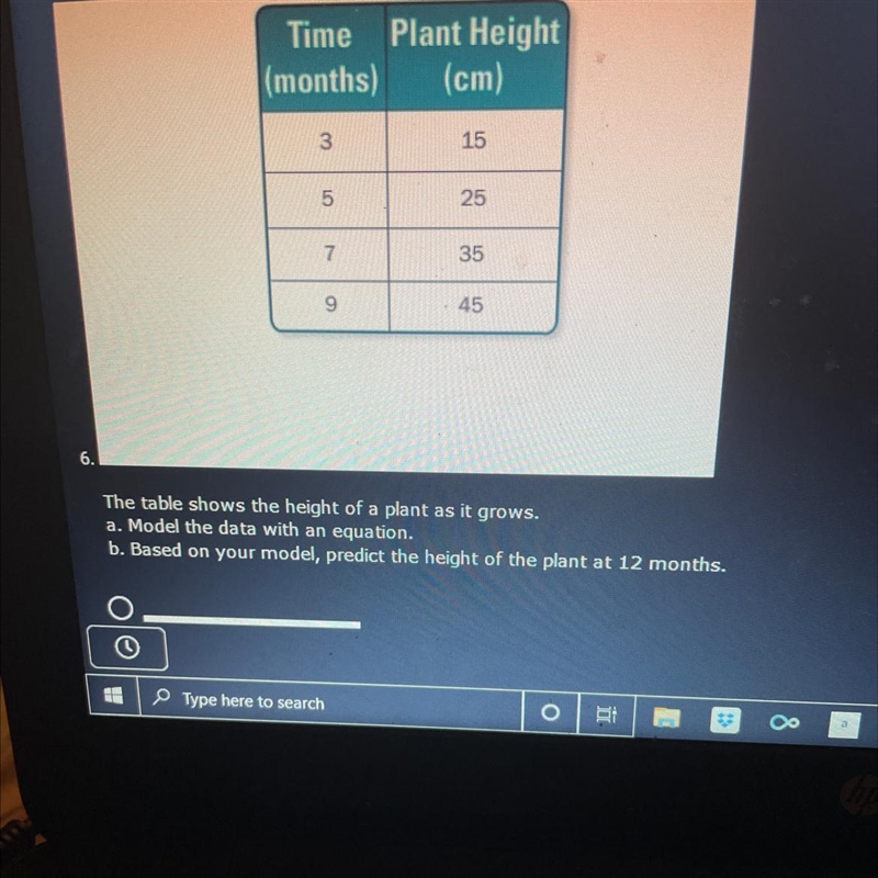 The table shows the height of a plant as it grows. A model the data with an equation-example-1