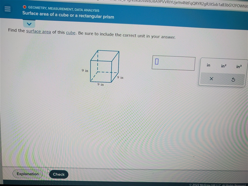 Find the surface area of this cube. Be sure to include the correct unit in your answer-example-1