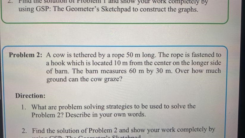 : A cow is tethered by a rope 50 m long. The rope is fastened to a hook which is located-example-1