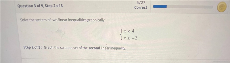 Solve the system of two linear inequalities graphically. Graph the solution set of-example-2