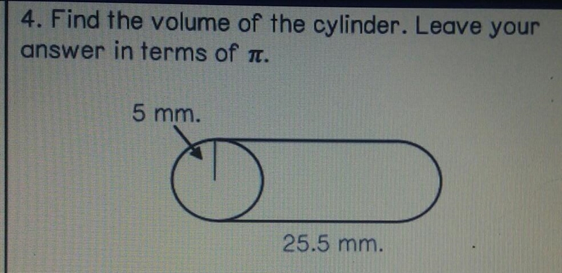 Find the volume of the cylinder using terms of pi (PI equals 3.14)-example-1