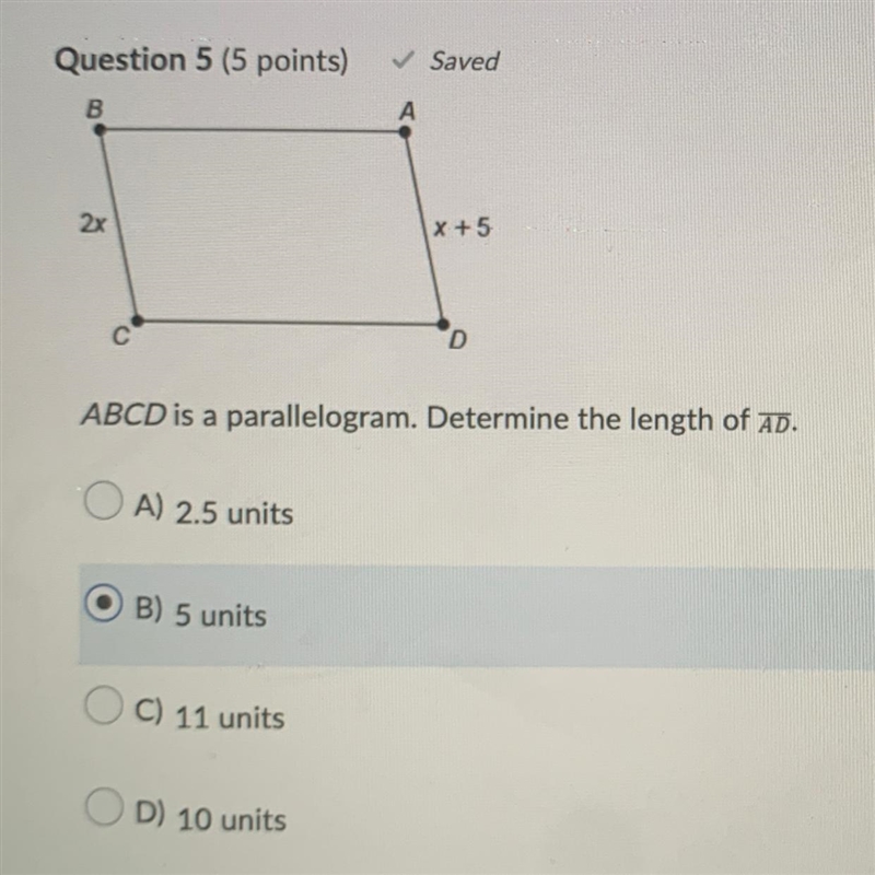 ABCD is a parallelogram. Determine the length of AD.-example-1