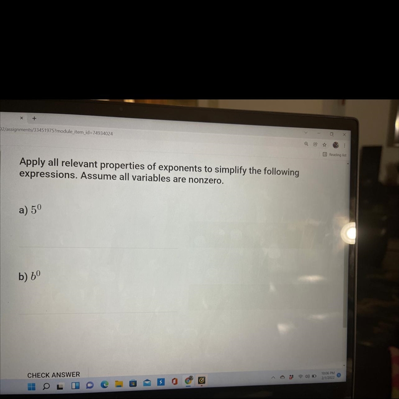 Apply all relevant properties of exponents to simplify the following expression. Assume-example-1