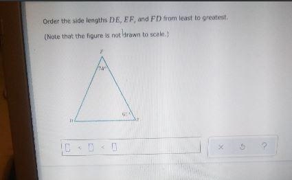 Order the side lengths DE, EF, and FD from least to greatest. (Note that the figure-example-1