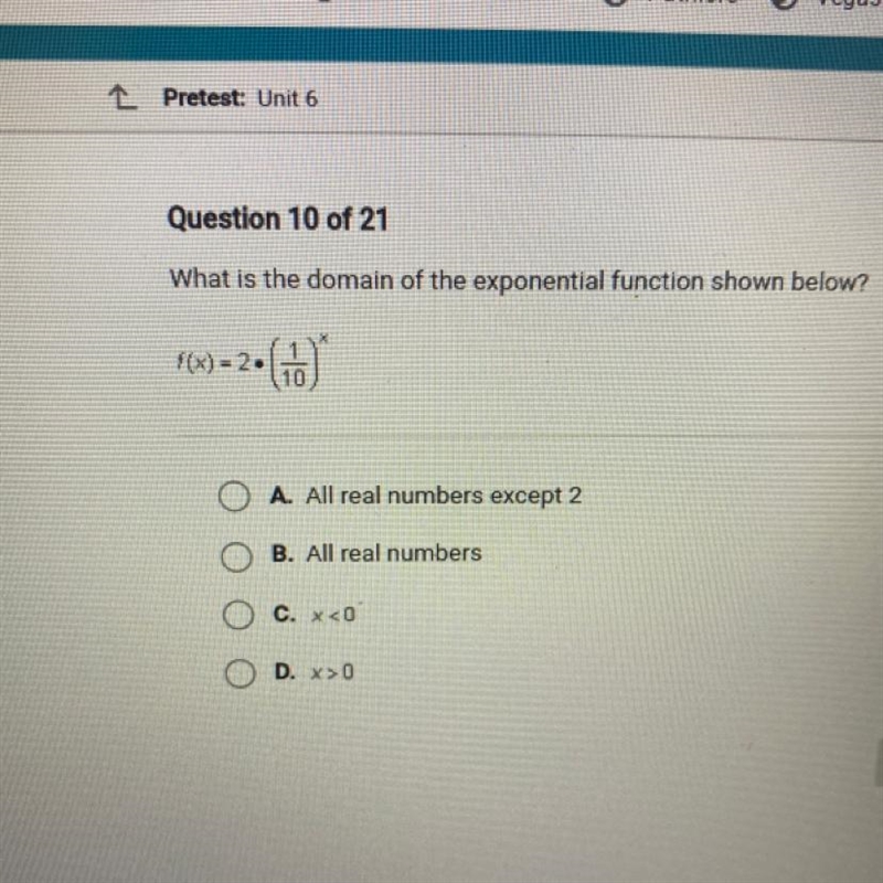 EASY 20 POINTS What is the domain of the exponential function shown below?-example-1