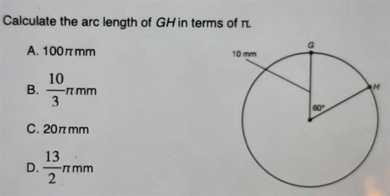 Caculate the arc length of GH in terms of pie-example-1