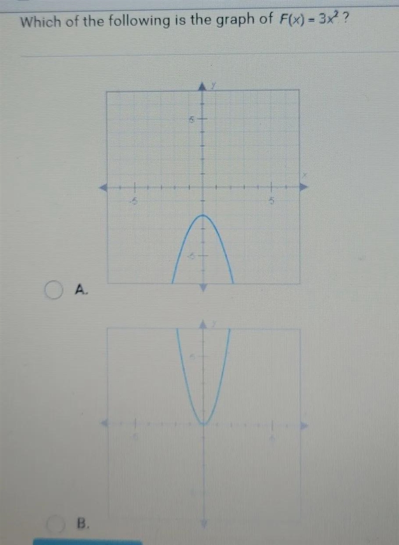 Freiese Um Which of the following is the graph of F(x) = 3x2 ?-example-1