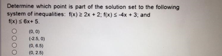 Determine which point is part of the solution set to the followingsystem of inequalities-example-1