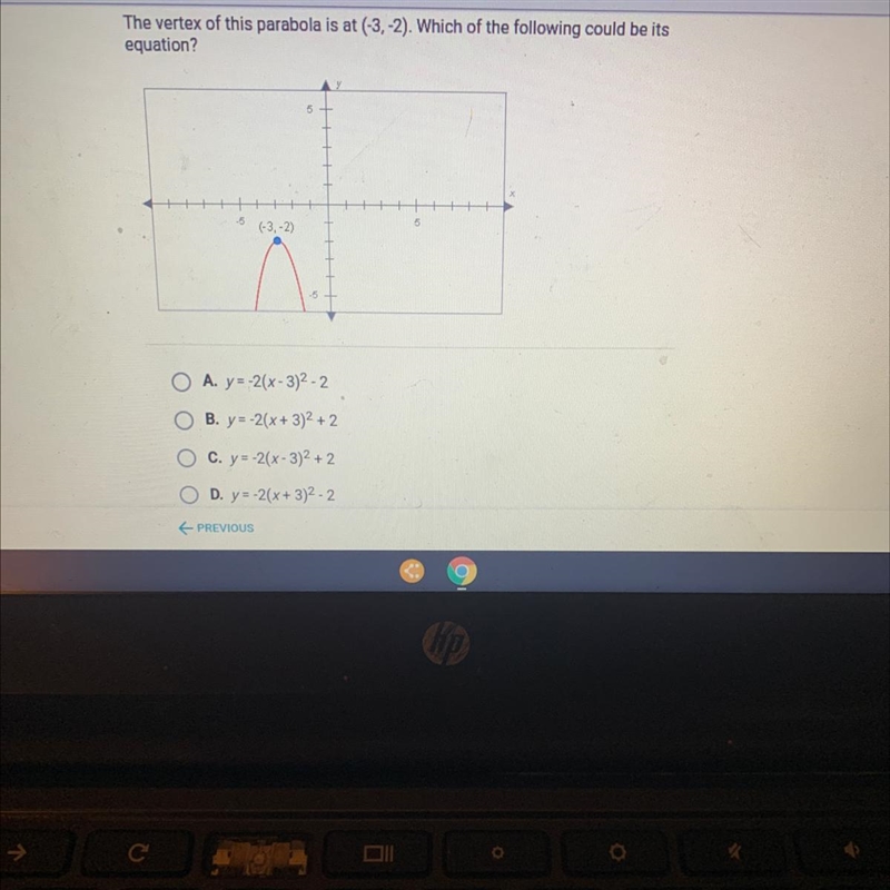 The vertex of this parabola is at (3,-2). Which of the following could be itsequation-example-1