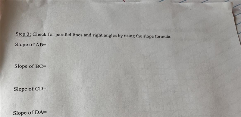 Check for parallel lines and right angles by using the slope formula-example-1