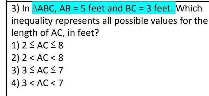 In Abc,AB=5 feet and BC=3 feet.Which inequality represents all possible values for-example-1