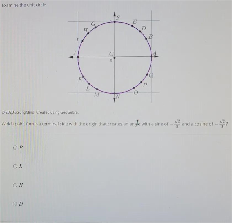 Which point forms a terminal side with the origin that creates an angle with the sign-example-1