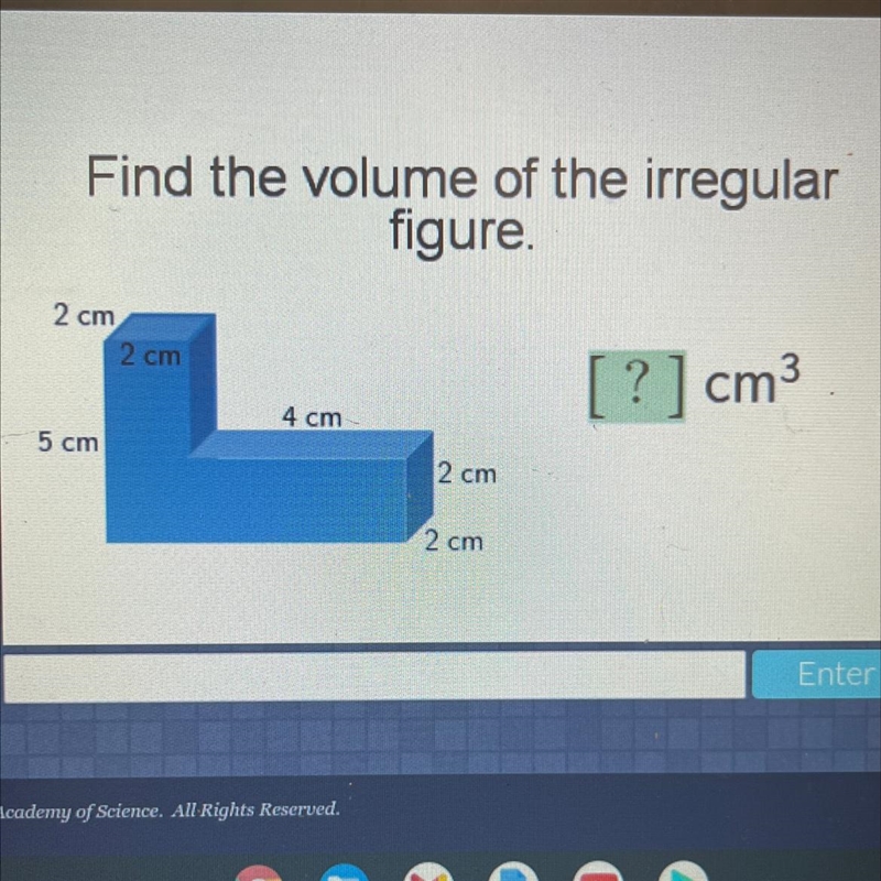 Find the volume of the irregular figure 1cm 2cm 8cm 1cm 3x 3pm 5cm-example-1