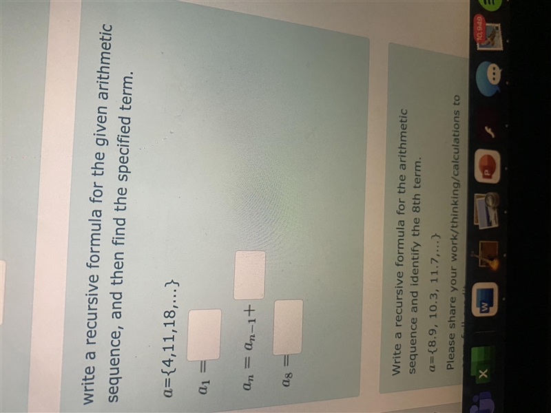 write a recursive formula for the given arithmetic sequence, and then find the specified-example-1