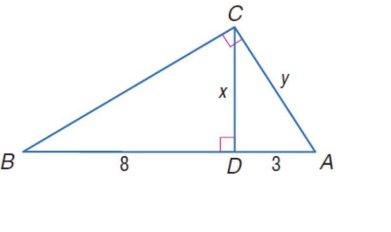 geometrysolve for x and y: geometric meanset proportions and then solveplease help-example-1