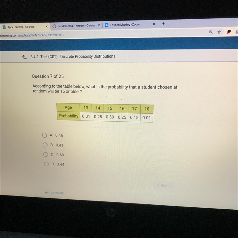 According to the table below, what is the probability that a student chosen atrandom-example-1