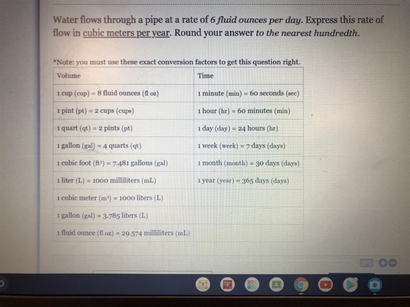 Water flows through a pipe at a rate of 6 fluid ounces per day. Express this rate-example-1