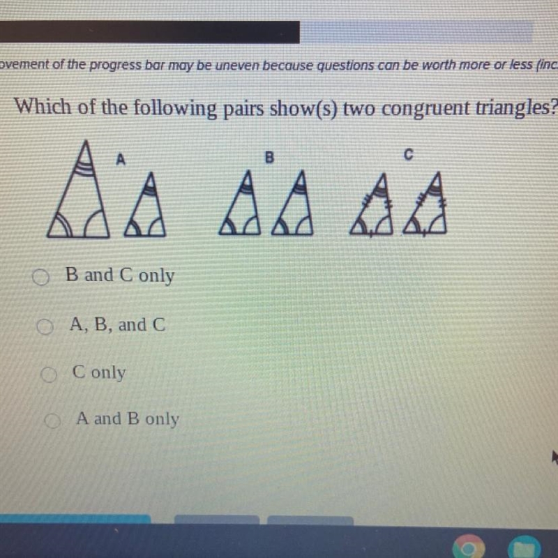 Which of the following pairs show(s) two congruent triangles?-example-1