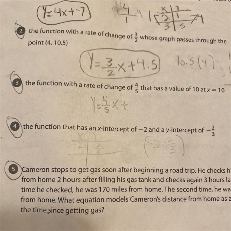 I need help with number 4 write an equation using y=Mx+b-example-1