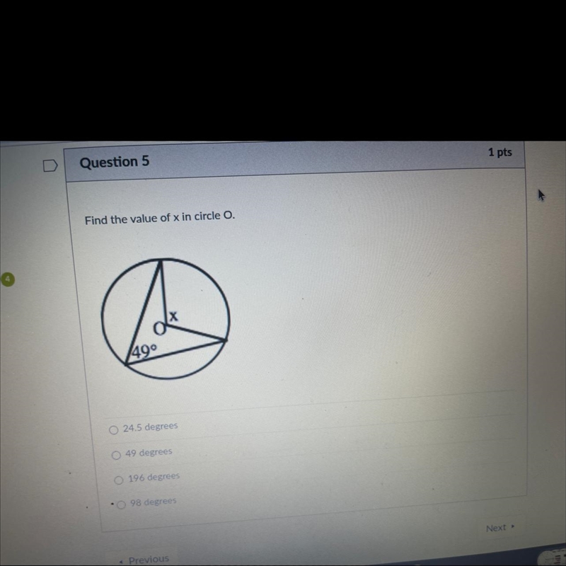 Find the value of x in circle O. 49° X-example-1