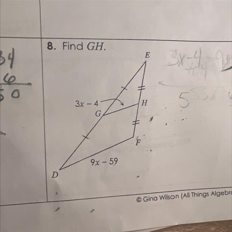 8. Find GH, E 3-4 HY - H 2 3x - 4 G SI F 9x - 59 D-example-1