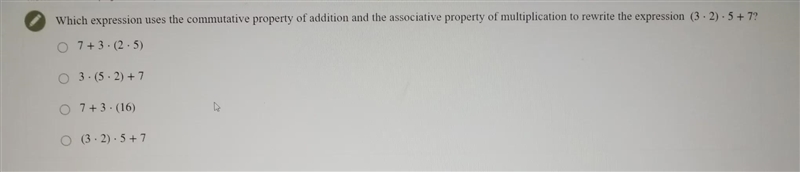 which expression uses commutative property of addition and the associative property-example-1