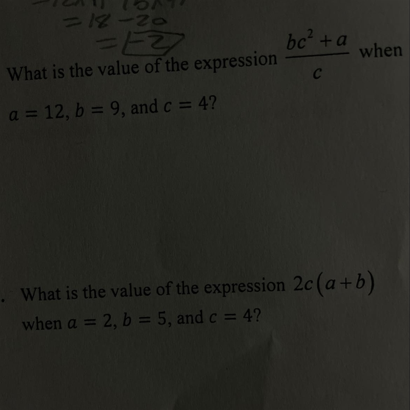 What is the value of the expression bc2 + a/c-example-1