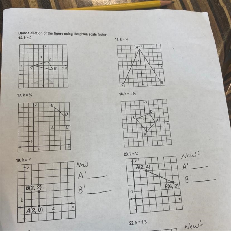 Draw a dilation of the figure using the given scale factor. 15. k = 2-example-1