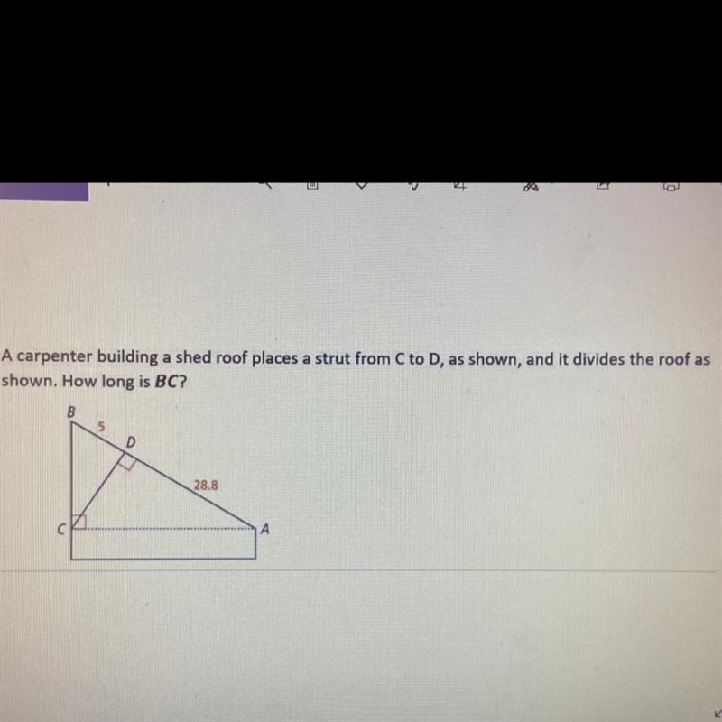 A carpenter building a shed roof places a strut from C to D, as shown, and it divides-example-1