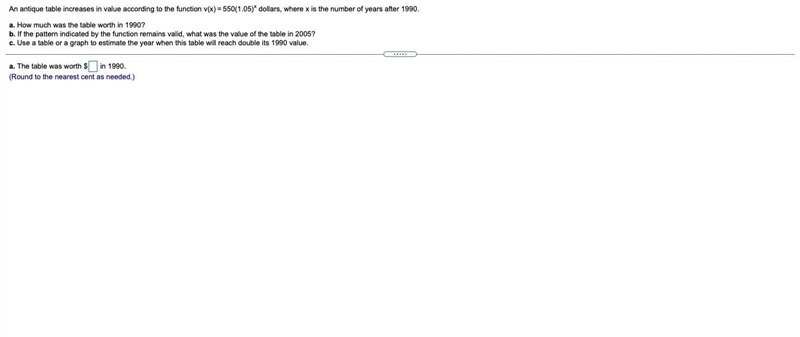 An antique table increases in value according to the function v(x)=550(1.05)x dollars-example-1