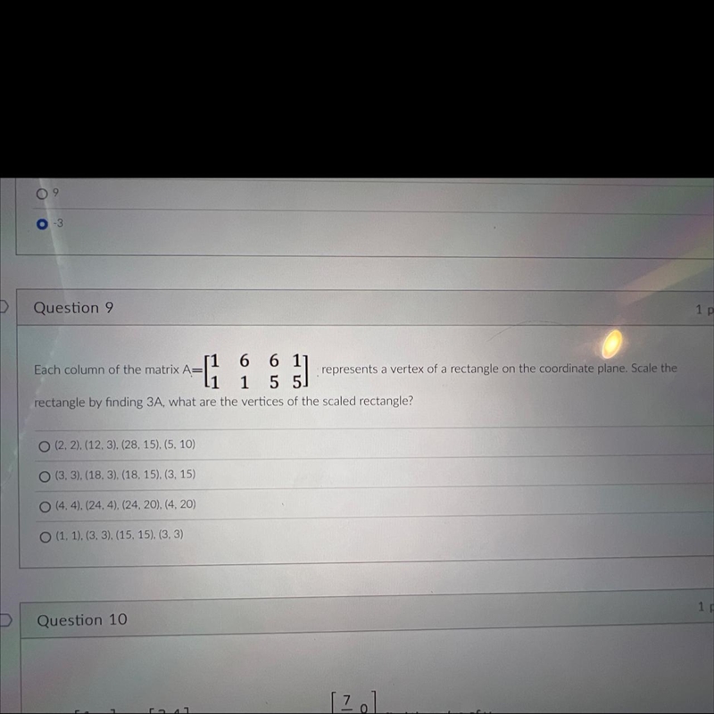 Scale the rectangle by finding 3A. What are the vertices of the scaled rectangle-example-1