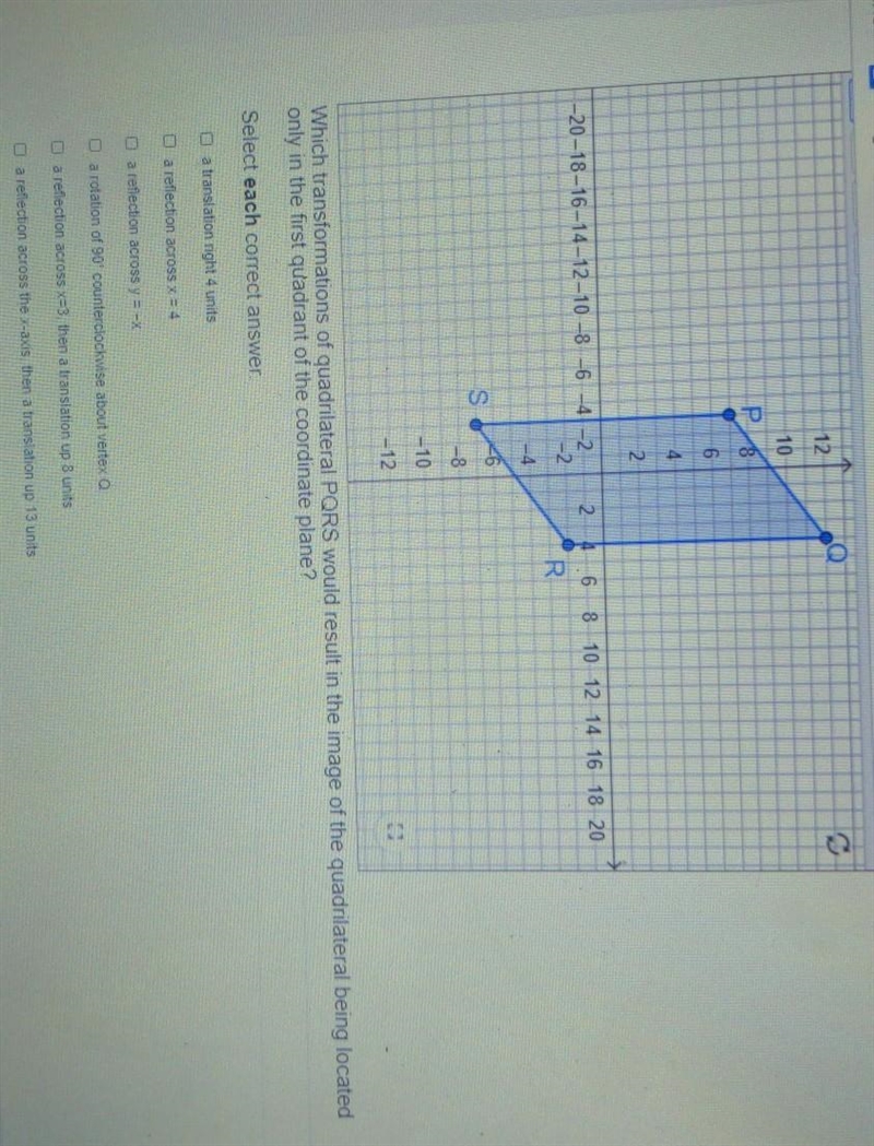 how do I find which transformations of quadrilateral PQRS would result in the image-example-1