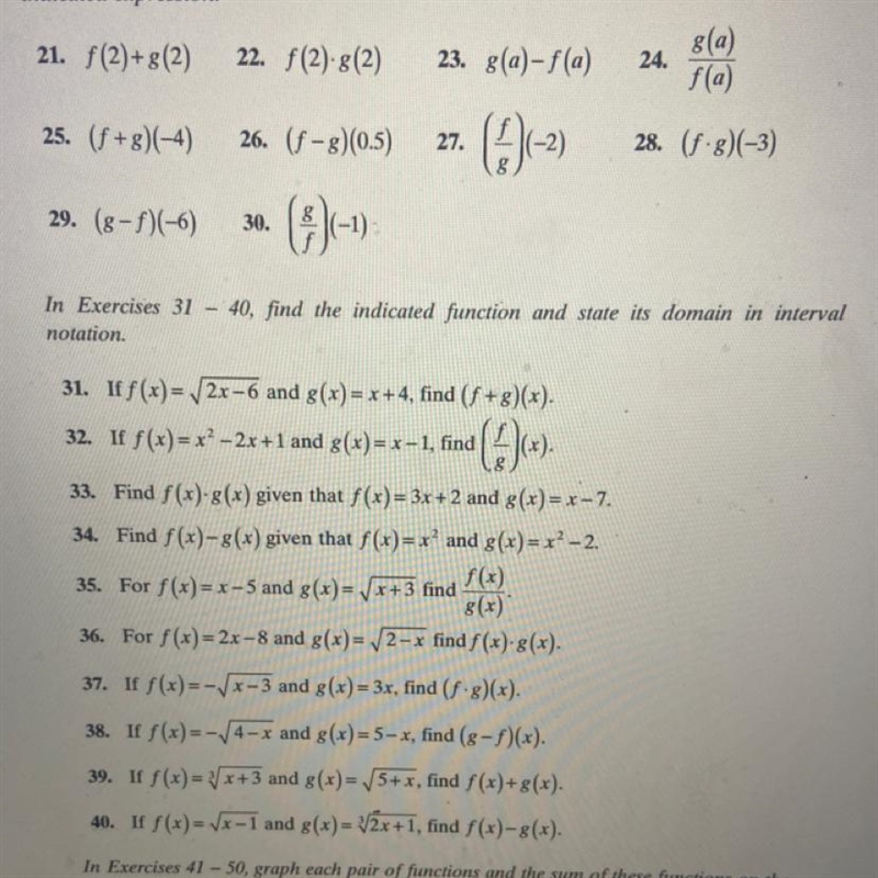 Question 31.Find the indicated function and state it’s domain in interval notation-example-1