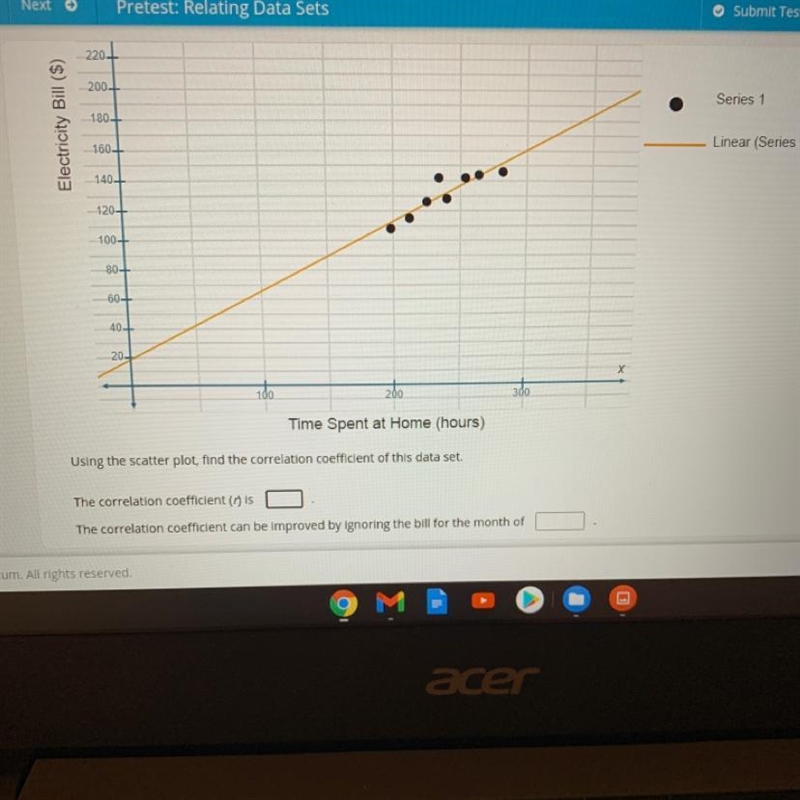 The scatter plot presents Ray's monthly electricity bills and the amount of time Ray-example-1