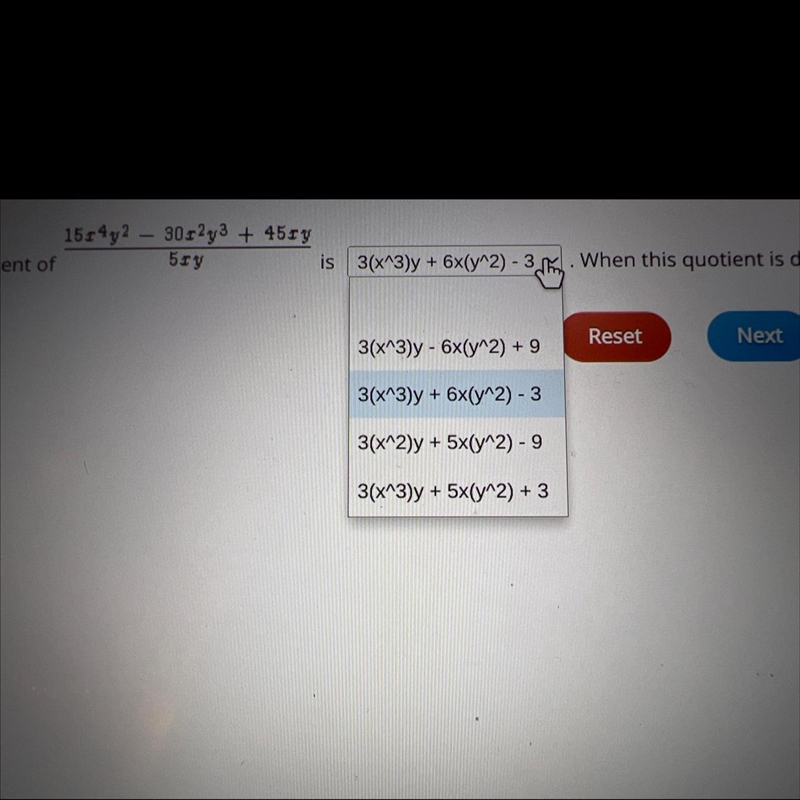 -1514,2 – 30r2y3 + 45ryjent of517is 3(x^3)y + 6x(y^2) - 3.1. Whe3(x^3)y - 6x(y^2) +9Res-example-1
