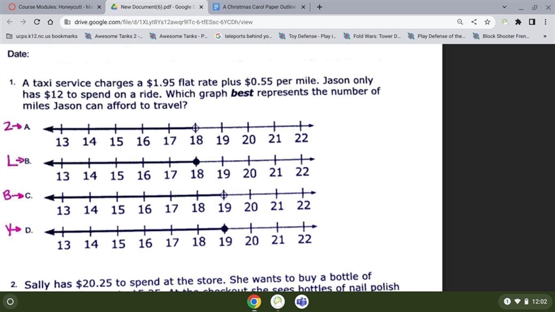 1. A taxi service charges a $ 1.95 flat rate plus $ 0.55 per mile. Jason only has-example-1