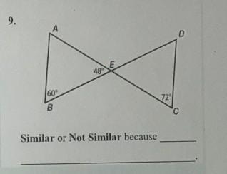 Determine whether the triangles are similar by angle-angle similarity. Make sure to-example-1