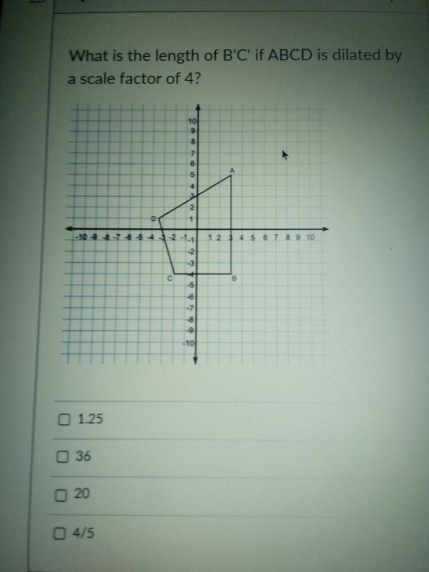 What is the length of B'C' if ABCD is dilated by a scale factor of 4?-example-1