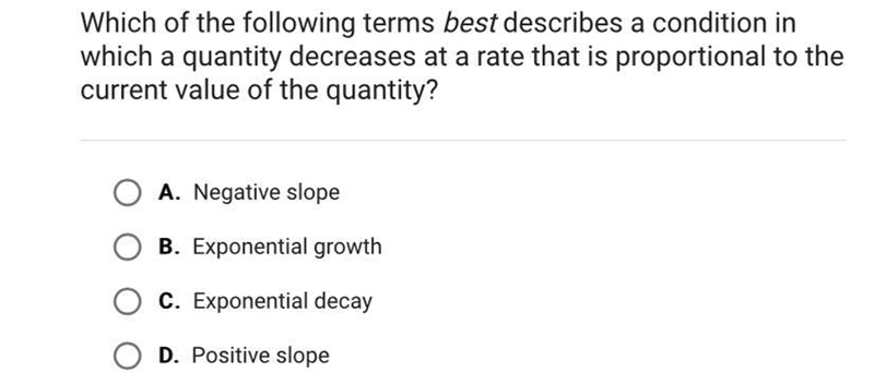 Which of the following terms best describes a condition inwhich a quantity decreases-example-1