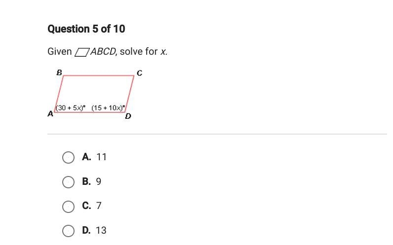 Given parallelogram ABCD solve for x-example-1