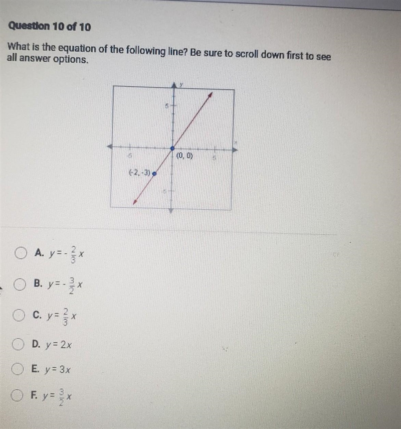 Question 10 of 10 What is the equation of the following line? Be sure to scroll down-example-1