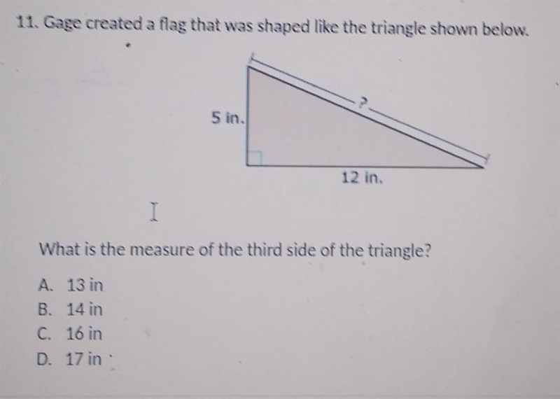 What is the measure of the third side of the triangle shown?-example-1